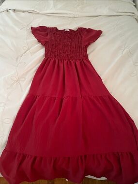 Red Girls Smocked Tiered Dress - Kids Dresses